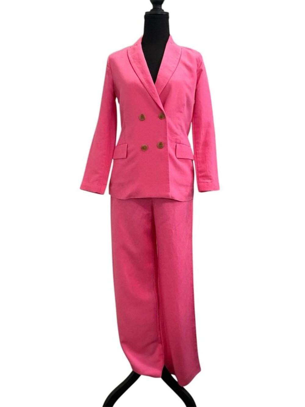J.McLaughlin Pink Linen Blend Suit Set Vesta Jacket Carter Pant Womens Size 2